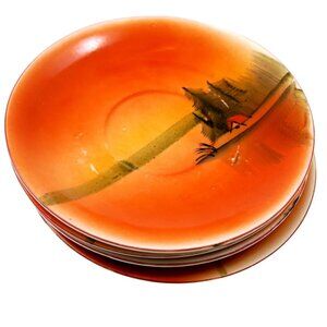 Scenic Luster Saucers (Set of 4) 1920s-40s Japan Hand-Painted Lake Scene